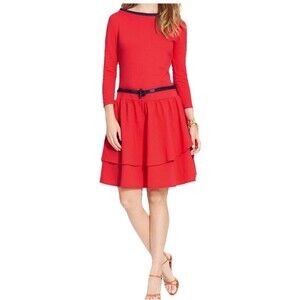 Ralph Lauren Red/Blue Trim Drop Waist Tiered Stretch Knit Dress w/Rope Belt $99